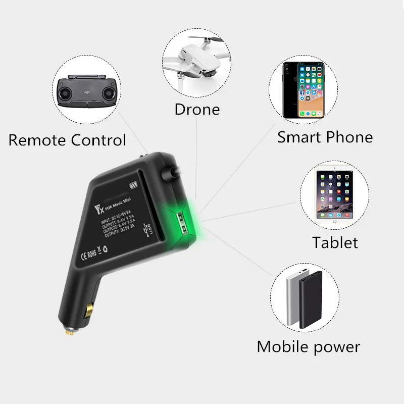 Автомобильное зарядное устройство YX 3 в 1 для DJI Mavic Mini интеллектуальный зарядный