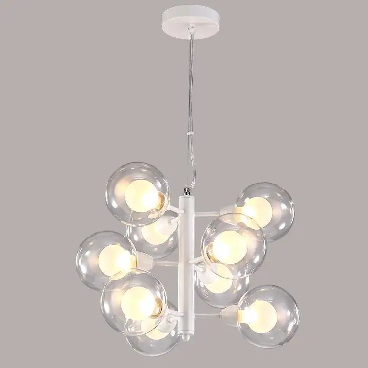 

Postmodern simple White LED chandelier lighting Clear Glass Ball living room hanging lamp Nordic bedroom restaurant Art fixtures