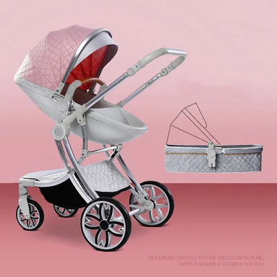 silver pink Новинка, многофункциональная детская коляска с высоким пейзажем, 3 в 1, детская коляска для путешествий, четыре колеса в течение 48 месяцев, детская коляска - Color: silver pink