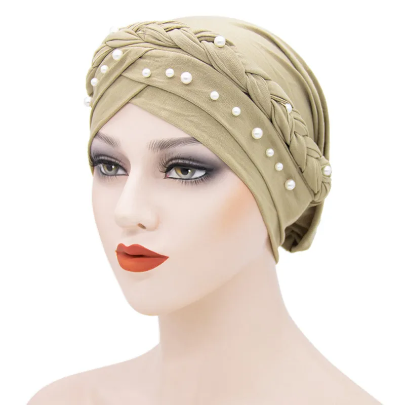 

New National Style Beaded Braid Hijab Caps Spring And Autumn Muslim Women Wrap Turban Cap Fashion Elegant Inner Hijabs Bonnet