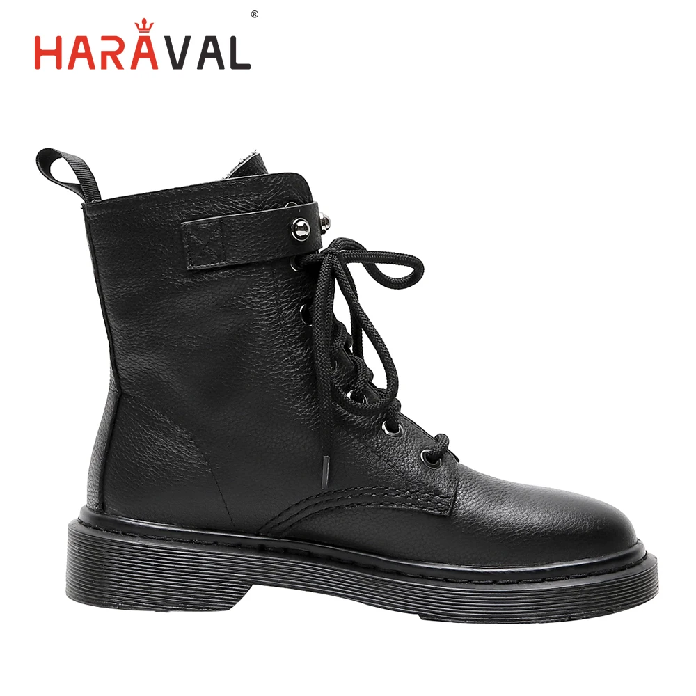 HARAVAL/Новые модные зимние ботильоны; роскошные женские ботинки из натуральной кожи с круглым носком на толстом каблуке; классические черные ботинки на шнуровке; B217