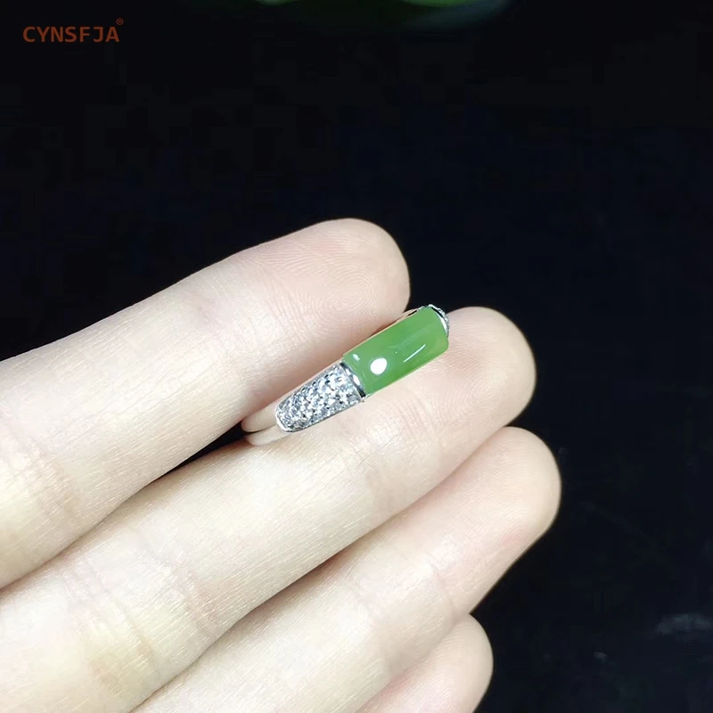 CYNSFJA, настоящее сертифицированное, натуральное, хотанская яшма, 925 пробы, серебро, ручной работы, хорошее ювелирное изделие, зеленый нефрит, кольца, регулируемые, лучшие подарки