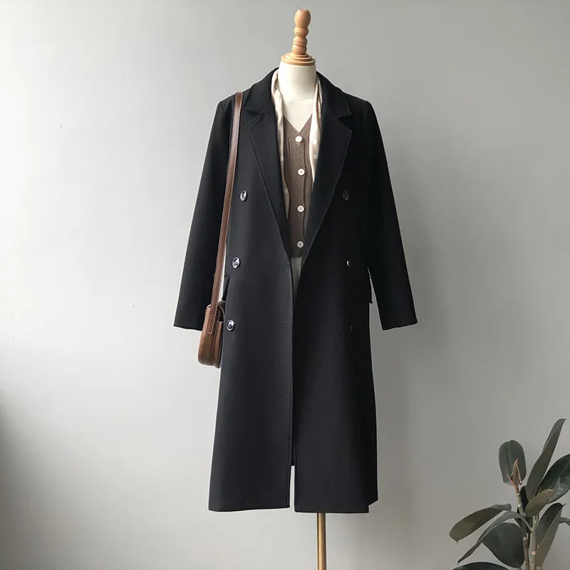 Autumn Women Woolen Coat 2020 Turn Down Collar Double Breasted Long Wool Coat Camel Women Warm Coat Casaco Feminino (44)