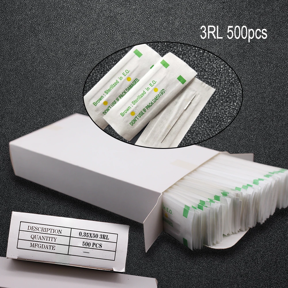 500 Pieces/Box 0.35x50mm 3RL Tattoo Needles For Permanet makeup Traditional Eyebrow/Eyeliner /Lip Gun/Machine | Красота и здоровье