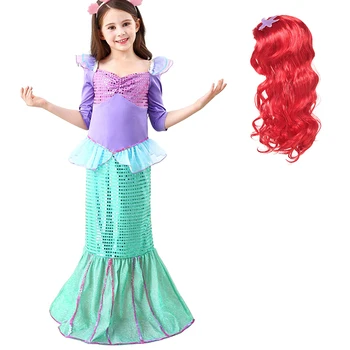 

Princess Arier Dress Cosplay Costume Littlle Mermaid Dress for Girl Long Sleeve Sequins Clothes Kids Fancy Party Halloween Dress