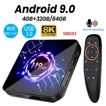 

TyinGon H9 X3 Android 9,0 8K 4K TV BOX 4GB 64GB 32G UltraHD HDR 5G 1000M wifi Amlogic S905X3 Youtube, Netflix muy rápido de la