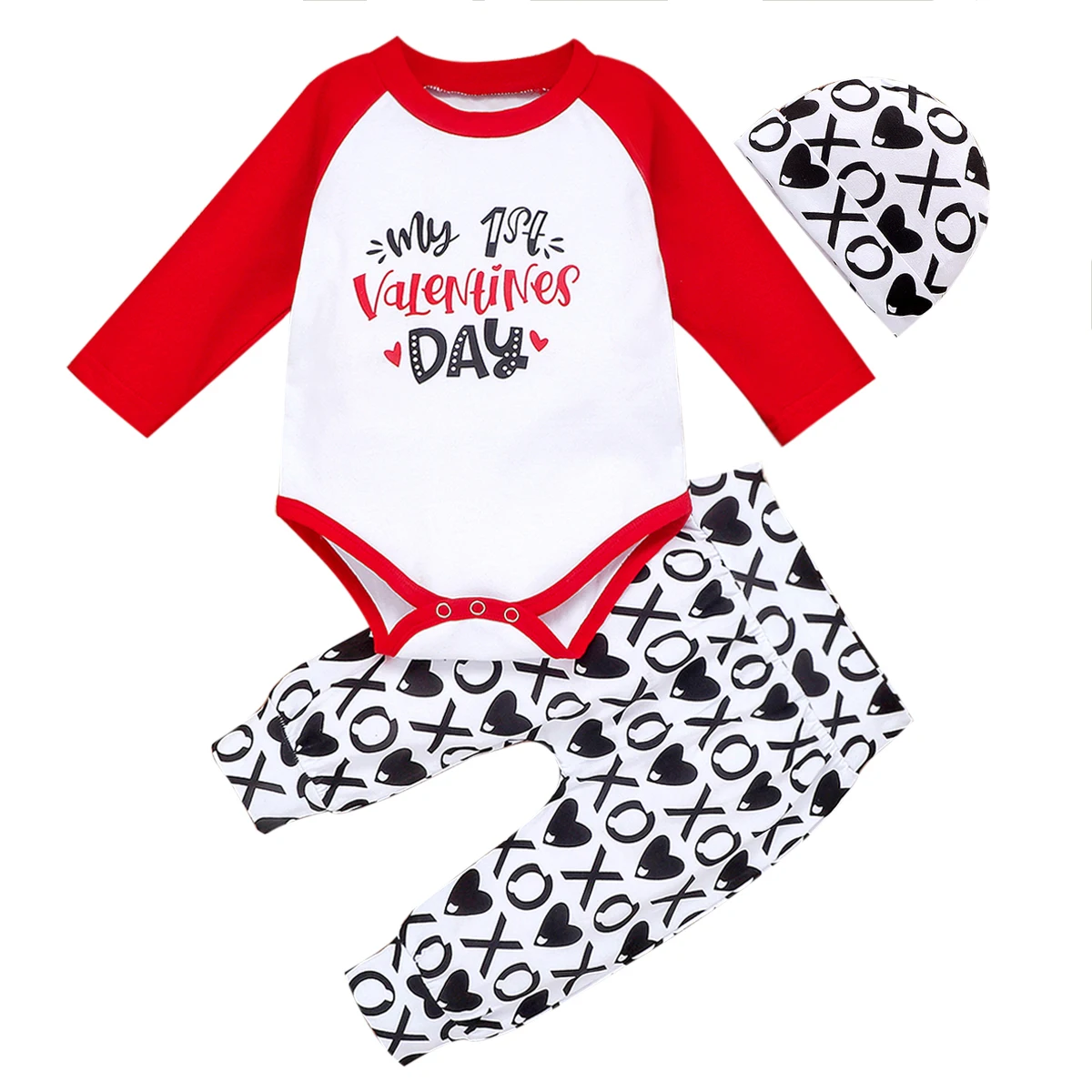 Одежда для малышей, Детский комбинезон с надписью «My First Valentine's Day» для маленьких девочек и мальчиков, топы+ штаны+ шапочка, комплекты из 3 предметов для детей 0-24 месяцев