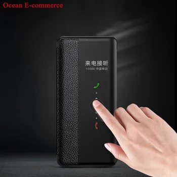 

First Layer Genuine Leather Case For Huawei P30/ Pro Luxury Business Auto Answer Phone Smart Flip Case Cover For Huawei P20/ Pro