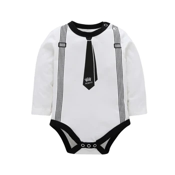 

2020 New Summer Clothing Baby Boy Clothes Tie and Shoulder Strap Print Romper Cotton Gentleman Party New Bown Baby Full Rompers