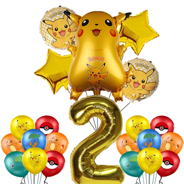 Pokemon Birthday Party Decorations Pikachu Foil Balloons Disposable Tableware Plate Napkin Backdrop For Kids Boy Party Supplies Balloon suit 2