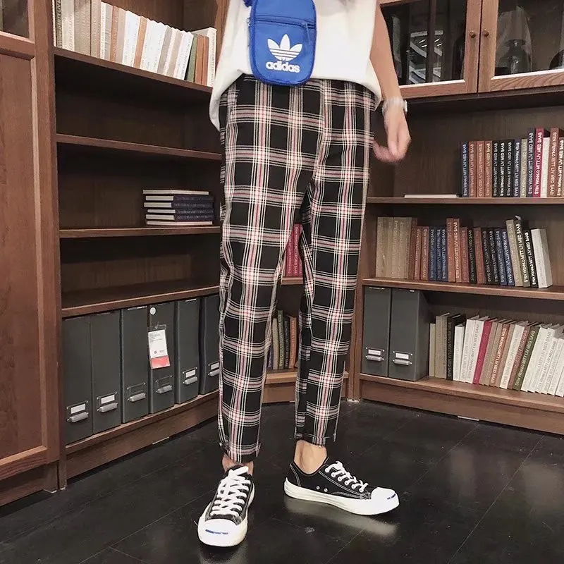 

Autumn New Style Plaid Capri Pants Trend Young MEN'S Students Harem Pants Korean-style Cool BF Harajuku-Style Casual Pants