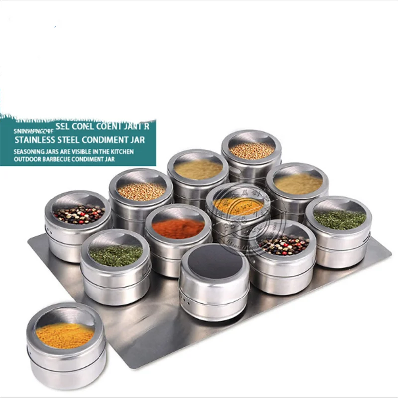 Spice Jars With Wall Mounted Rack Stainless Steel/Glass Spice