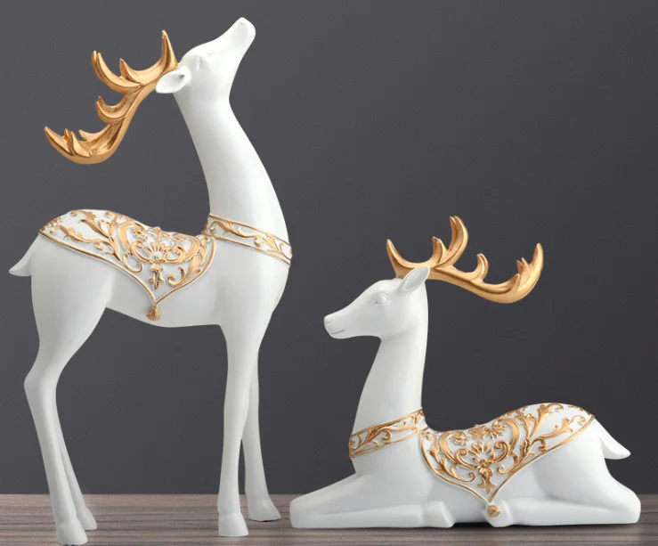 

European-style lover deers statue handicraft resin deer sculpture office desktop living room study room Home decoration a1089