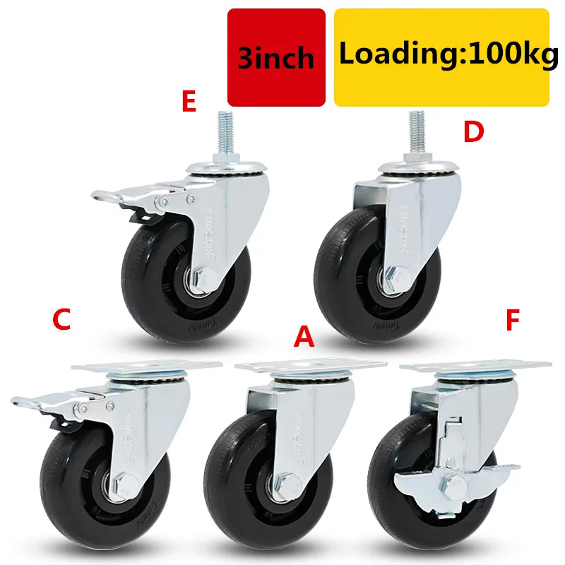 

1 Pcs Heavy Duty 3 Inch Rubber Swivel Castor Wheels Trolley Caster Brake With Brake / No Brake Universal Wheel loading 100kg