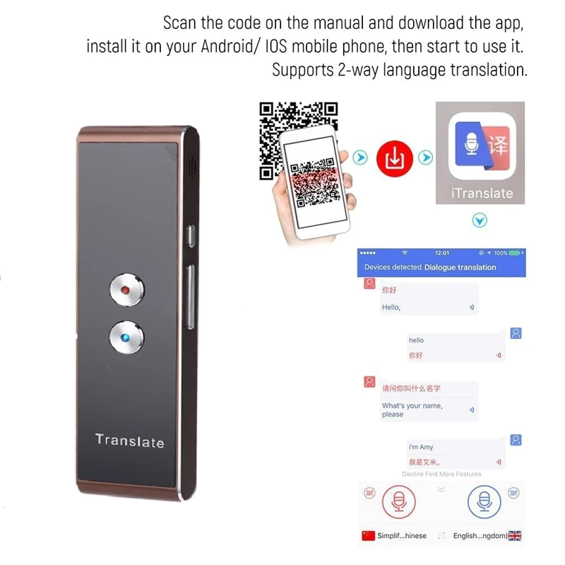 Портативный T8 Smart 40 язык переводчик в реальном времени речевой голосовой перевод для деловых поездок(коричневый