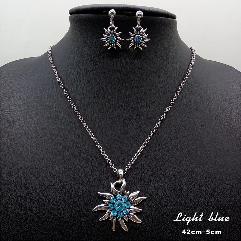 Set Gioielli Tradizionali Edelweiss – Collana Con Ciondolo Cuore Dorato E Orecchini – Oktoberfest Dirndl (Blu)