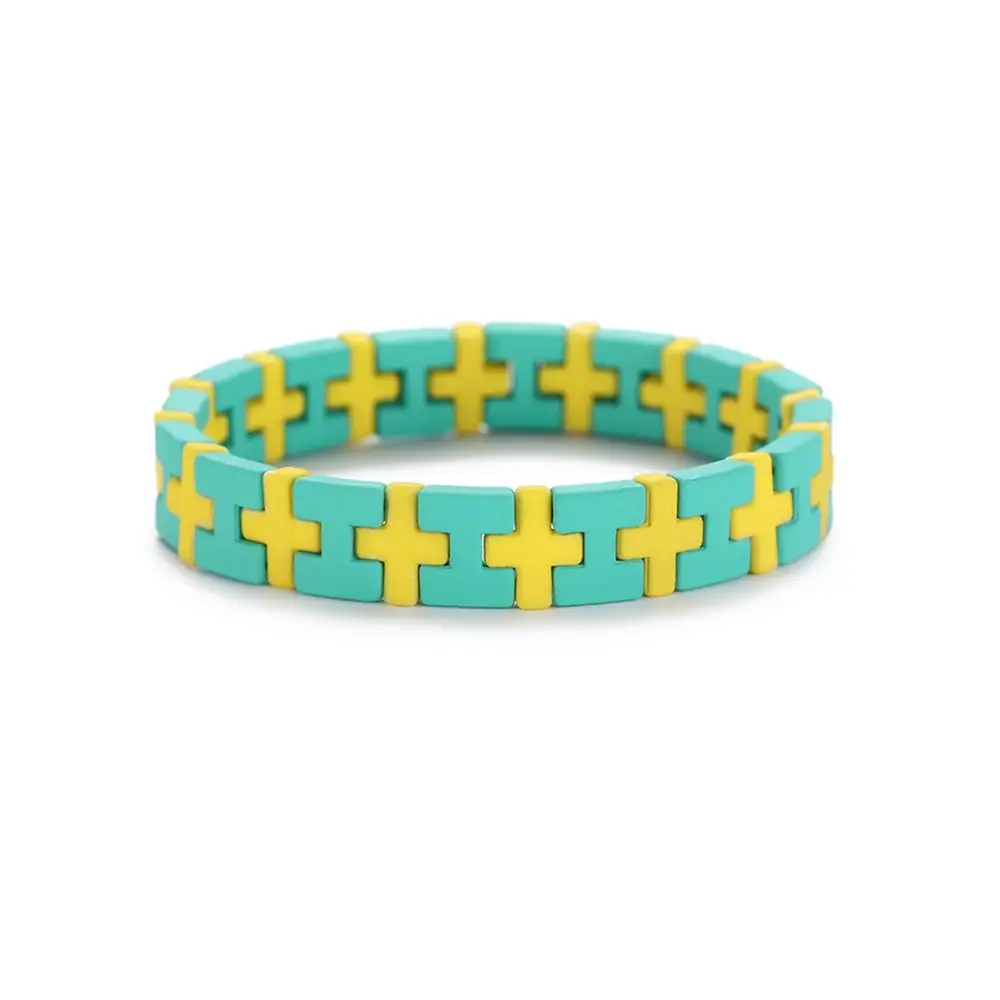 Blue and Yellow Teamer, модный Многоцветный эластичный браслет из эмалевого сплава для женщин, Femme, Штабелируемый, тянущийся крест, ручной работы, браслет, ювелирное изделие - Окраска металла: Blue and Yellow