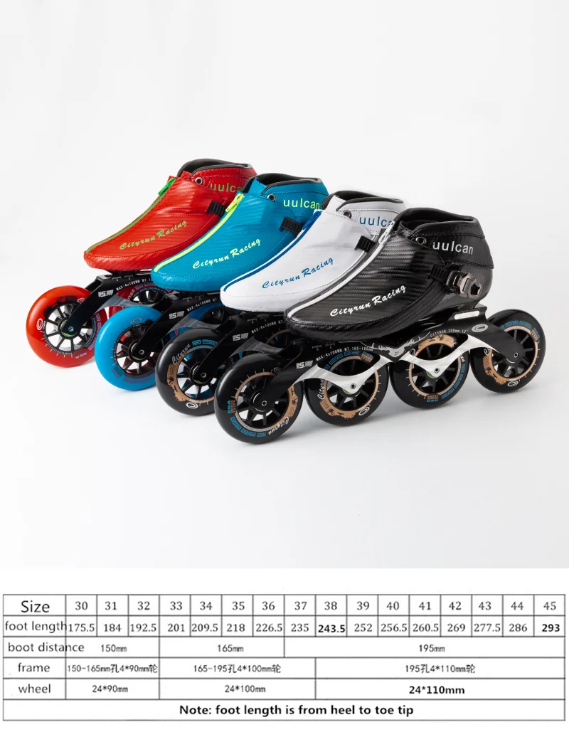 Новое поступление CITYRUN Inline Скорость роликовые коньки Patines, с застежкой-молнией, замок углеродного волокна загрузки 90 100 мм 110 мм 4 колеса 380 410 430 мм