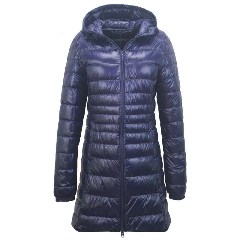 BKMGC размера плюс s-7xl Женская Длинная зимняя пуховая одежда женский теплый ультра легкий пуховик Одежда с портативной сумкой для хранения - Цвет: Тёмно-синий