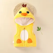 Детский осенне-зимний жилет с подкладкой фланелевый милый теплый жилет с хлопковой подкладкой и капюшоном