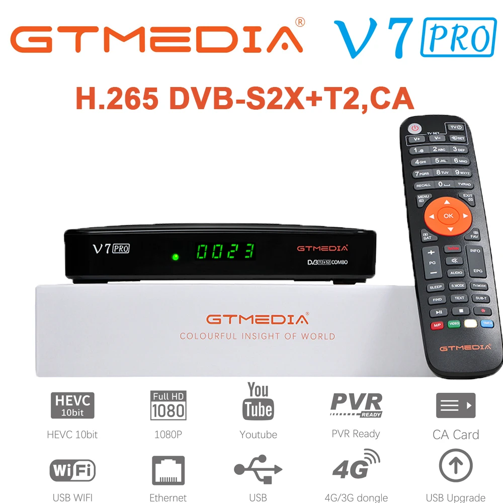 Спутниковый декодер GTmedia V7 PRO DVB S/S2/T2 приемник спутниковый HEVC H.265 1080P ТВ приставка с USB Wi Fi без приложения для
