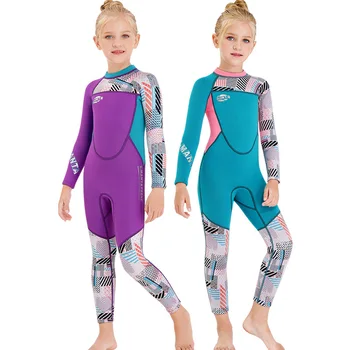 

New 2.5MM Children's Swimsuit Women's Long Sleeve One-piece Warm Sunscreen Quick-Dry Wetsuit