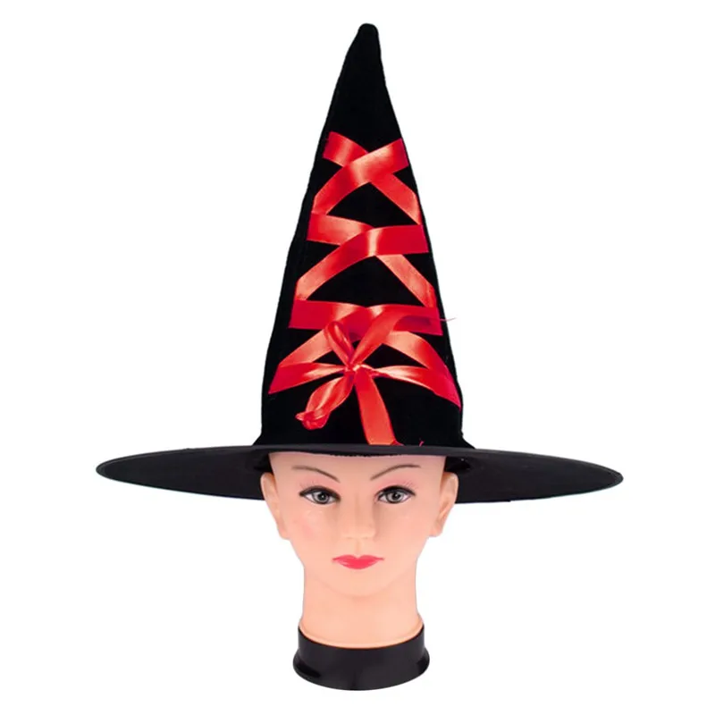 Взрослые хэллоуин вельветовые ведьмины колпаки топ шляпа с лентой Необычные Косплей дизайн надежный 1 шт. маскарадные танцевальные кепки для вечеринок