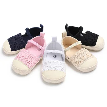 

Female baby spring and autumn 0-1 solid color stitching hollow princess shoes non-slip shoes baby elastic toddler shoes
