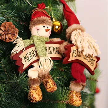 

Christmas Hanging Decoration Wood Cloth Santa Claus Snowman Toys Elk Hanging Drop Xmas Tree Ornament New Year 2020 Kerst