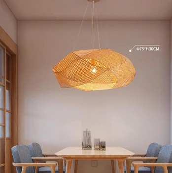 

HAIXIANG LED Japanese-style Bamboo Chandelier Lamp for Dining Room Ceiling Light Lighting