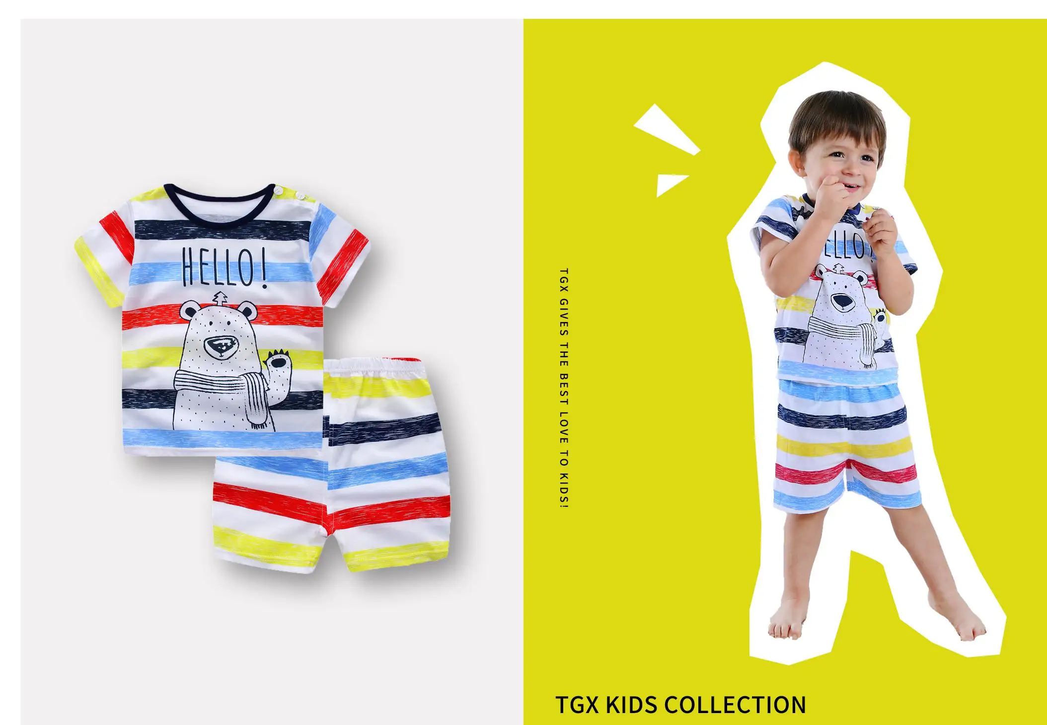 Casual Baby Kids Sport Clothing Plaid Car Clothes Sets For Boys Costumes Cotton Baby Clothes 6M-4 Years old - Цвет: striped bear