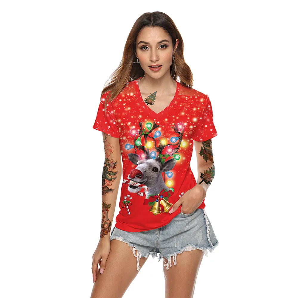 NADANBAO New Year Short Sleeve Tops For Women Merry Christmas T-shirt Elk Printing T Top Jingle Bell Female Clothing - Цвет: SB136013