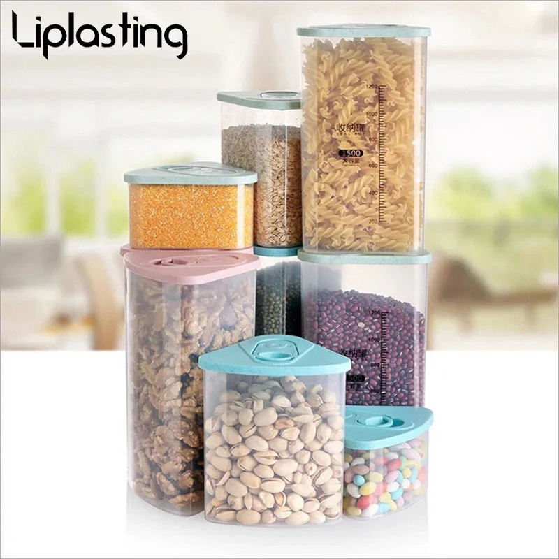 

Food Storage Box Clear Container Set with Lids Kitchen Food Sealed Snacks Dried Fruit Grains Tank Cereal Box kitchen accessories