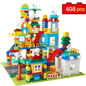 

408pcs Big Size Building Blocks Compatible Duploed Castle Bricks Funnel Slide Creative City Castle Brick Toys For Children Gift