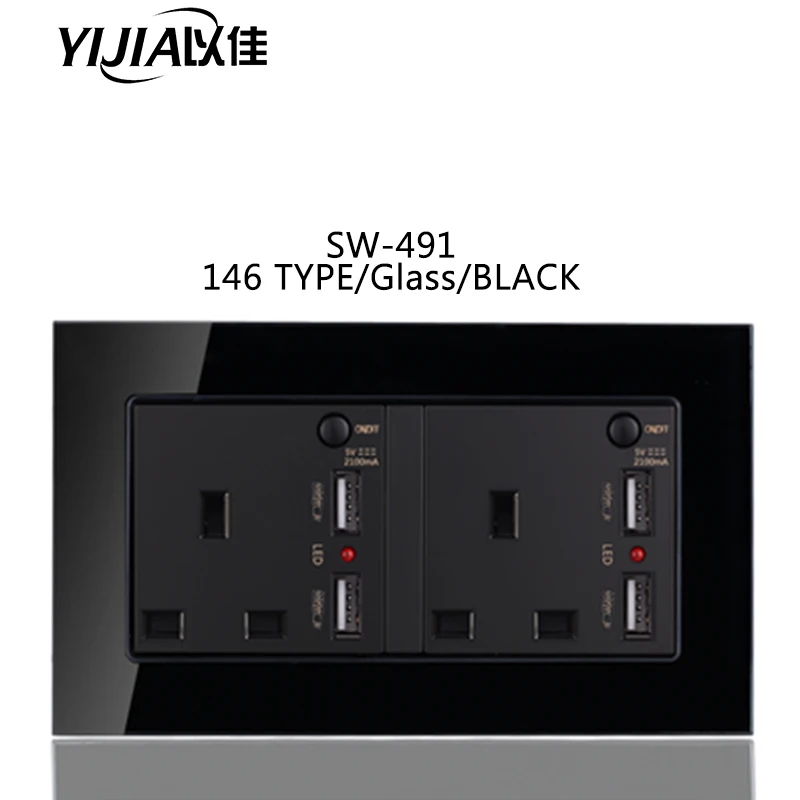 YIJIA Британский стандарт 86*86 мм/146*86 мм 13A разъем 86/146 типа 110-250 В розетки pc/нержавеющая сталь/стеклянная панель розетка для дома