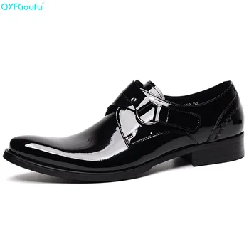 

QYFCIOUFU Brand 100% Genuine Leather Formal Patent Leather Shoes For Men Oxfords Handmade Designers Monk Strap Mens Dress Shoe