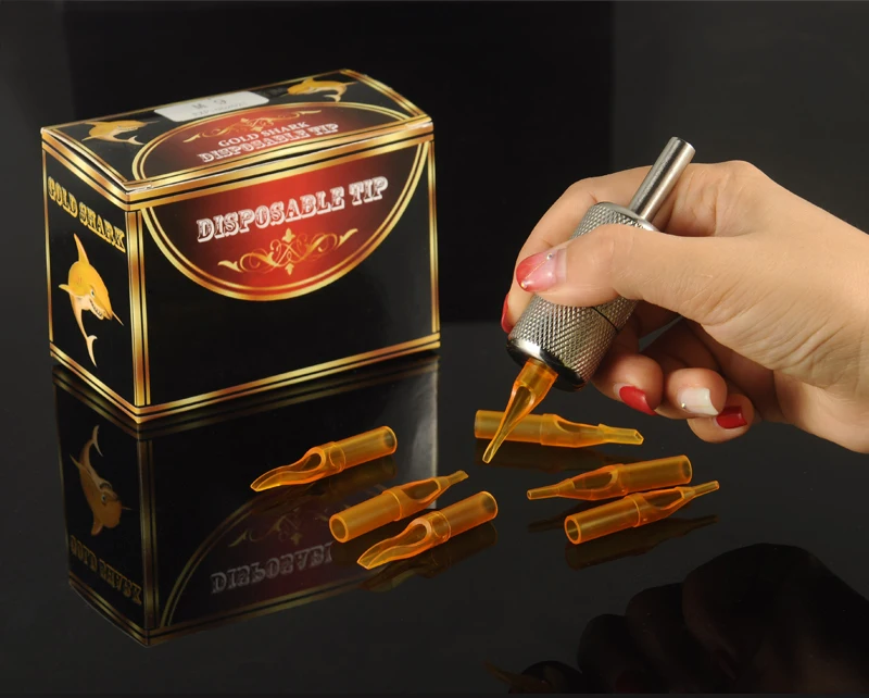 100Pcs татуировки Смешанные советы стерильными Ассорти Золотой Пластик одноразовые наконечники татуировки белый насадки на тюбик с 3/5/7/9RT 5/7/9/11FT