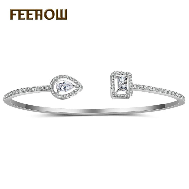 

FEEHOW AAA Cubic Zircon Adjustable Open Bracelet Bangles Fashion Cuff Bangle For Women Anniversary Gift Jewelry FWBP2009
