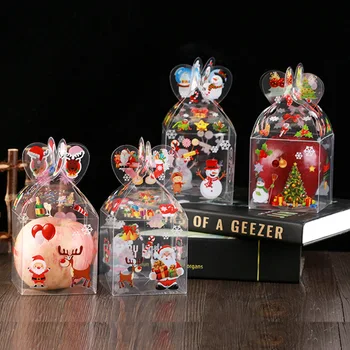 

Transparent Clear PVC Candy Box Christmas Party Decoration Gift Box Santa Claus Snowman Printing Apple Package Boxes