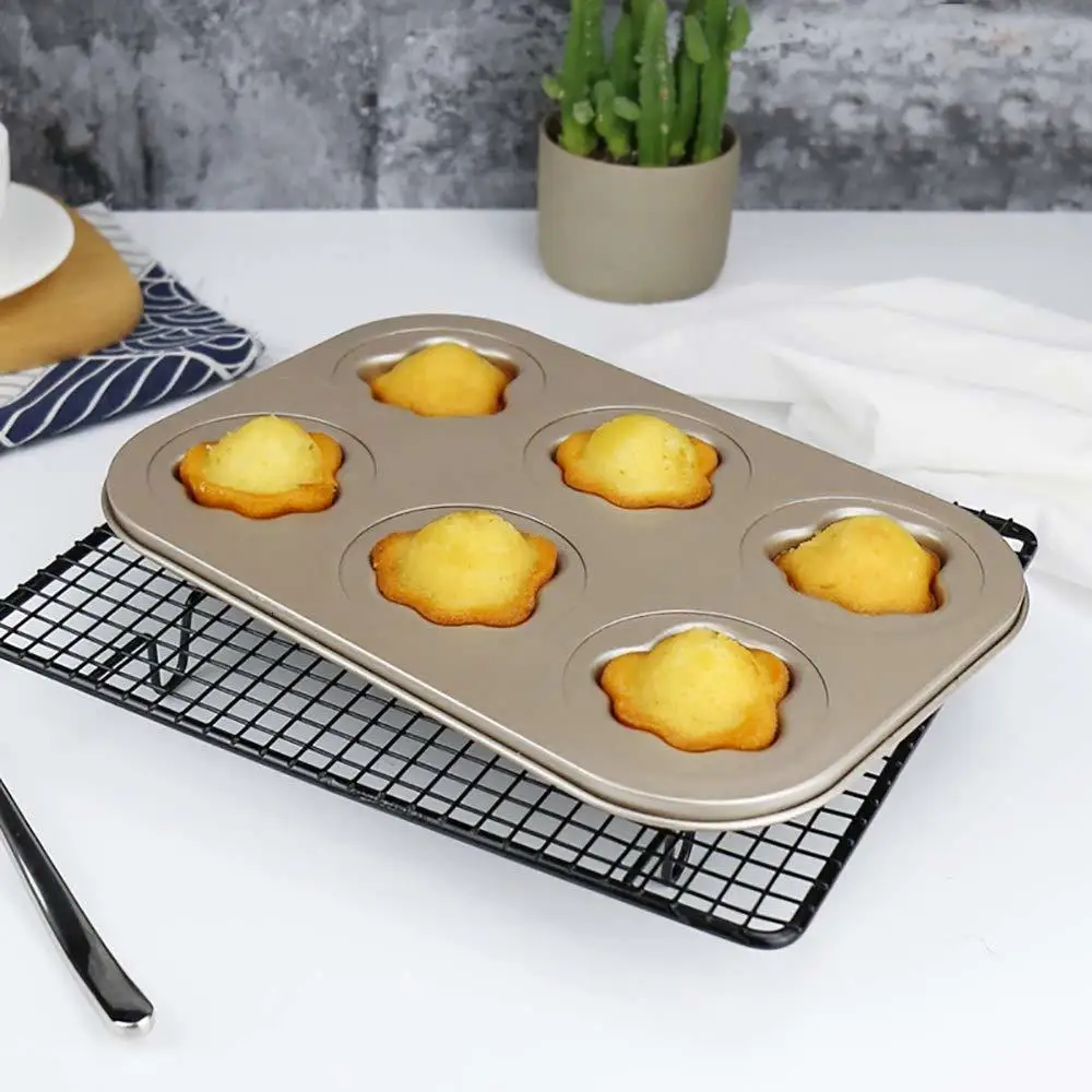 6-Cup форма для торта Классическая антипригарная форма для выпечки печенья Форма для кошачьего когтя Тяжелая углеродистая сталь для торта рифленая форма для выпечки Мадлен