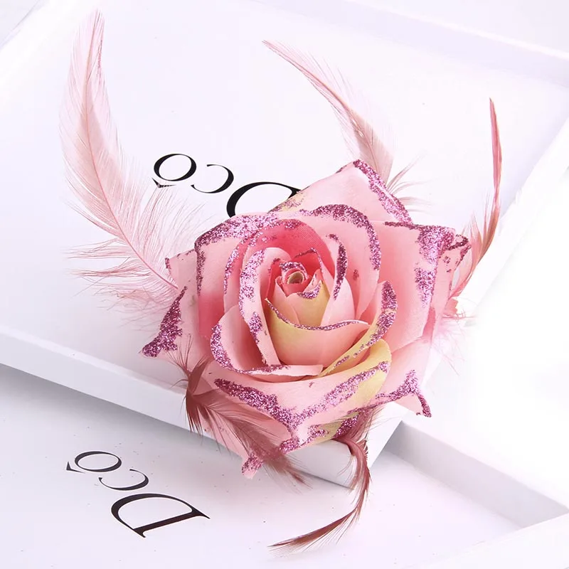 

Colourful Rose brooch high quality fabric brooch pins with Shiny cute children hairband flower hair accessories