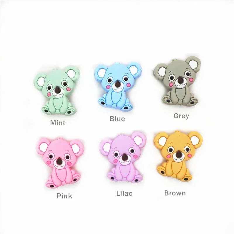 Chenkai 10PCS Silicone Soccer Teether Beads DIY Football Teething Necklace Beads For Baby Dummy Cartoon Pacifier Toy Accessories - Цвет: Koala