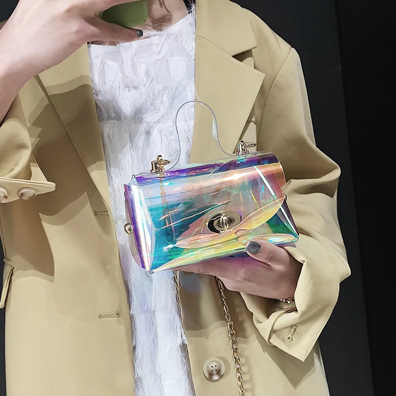 

2019 new laser trapezoidal small square bag lock shoulder slung bag