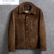 Мужская куртка из натуральной кожи, пальто из коровьей замши, короткие модные мужские куртки из коровьей кожи, Jaqueta Masculino Couro 1812 YY299