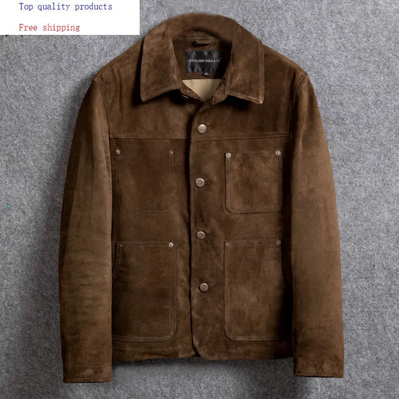 

Genuine Leather Jacket Men Cow Suede Coat Short Fashion Men's Cow Leather Jackets Jaqueta Masculino Couro 1812 YY299