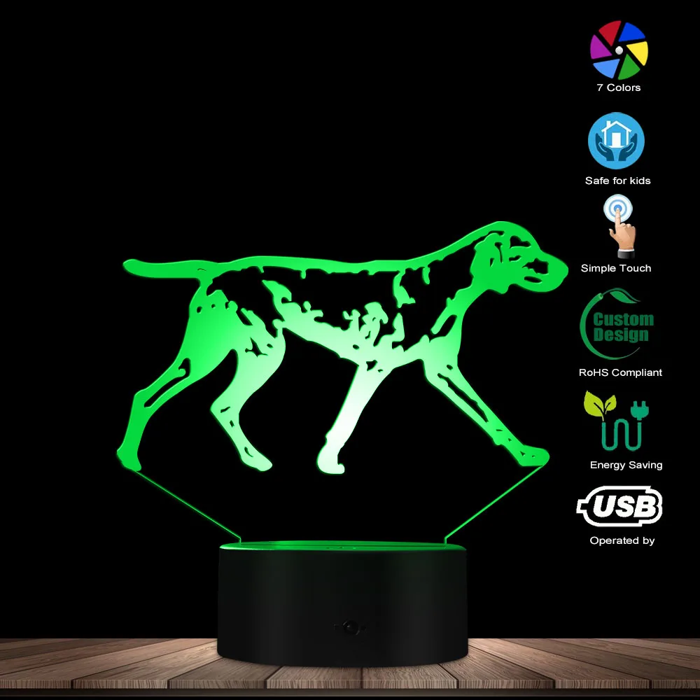Собака vizsla породы 3D оптическая иллюзия Лампа Атмосфера лампы с USB кабель щенок животные дизайн Творческая настольная лампа акрил панель