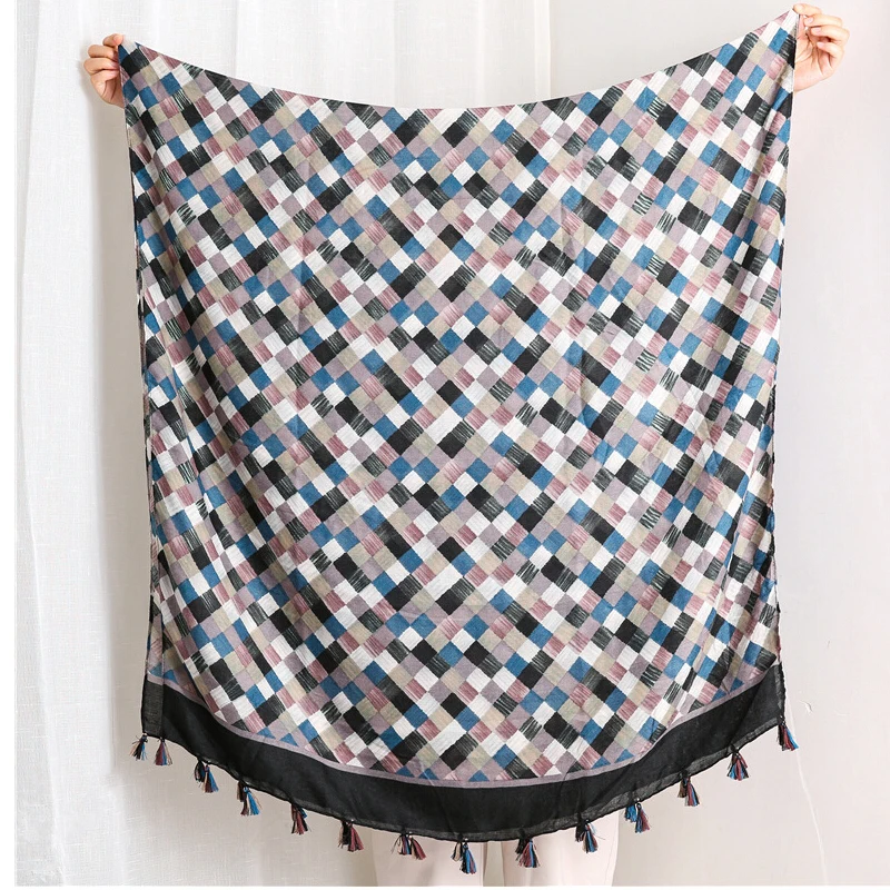 Fashion Women grid Scarf Long size 180x90cm Cotton scarves Winter Lady Scarves Soft Shawl Wrap Scarf Elegant for Christmas  (51)