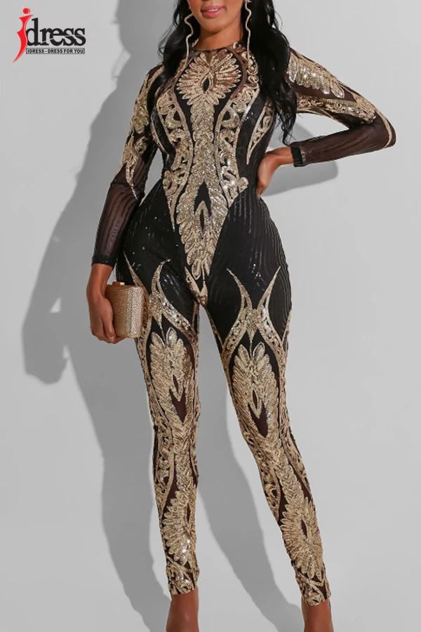 IDress Women Clothing 2020 New Party Club Bodysuit Body Top Slimming Long Sleeve Bodysuit Sexy Silver Gold Mesh Sequin Jumpsuit (5)