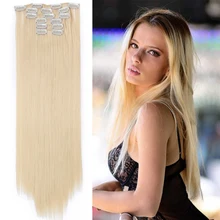 Светлые волосы для наращивания, длинные прямые волосы на клипсах, 16 клипсов, волнистые синтетические термостойкие волосы для женщин, девушек, девушек, на каждый день