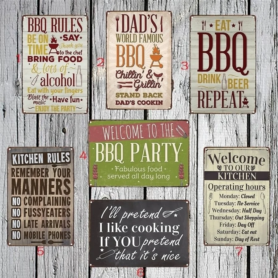 Металлическая вывеска для барбекю кухни оловянный постер настенный